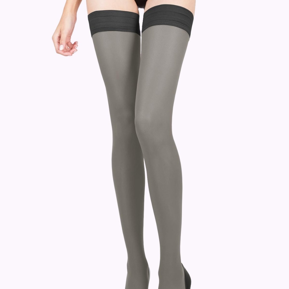 Gray stockings, thigh highs